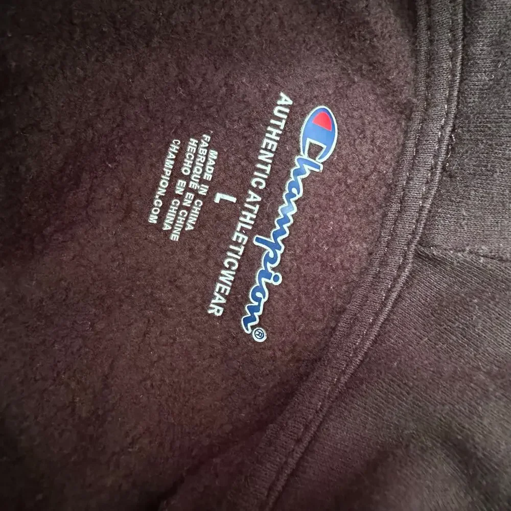 Champion Black Hoodie Pink Logo - Size Large